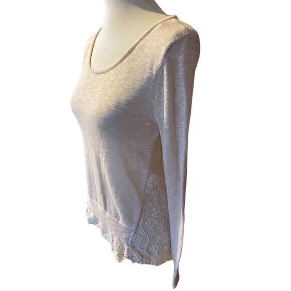 Poof!  Champagne Color Scoop Neck Long Sleeve Lightweight Knit Sweater with Rose - Picture 8 of 10